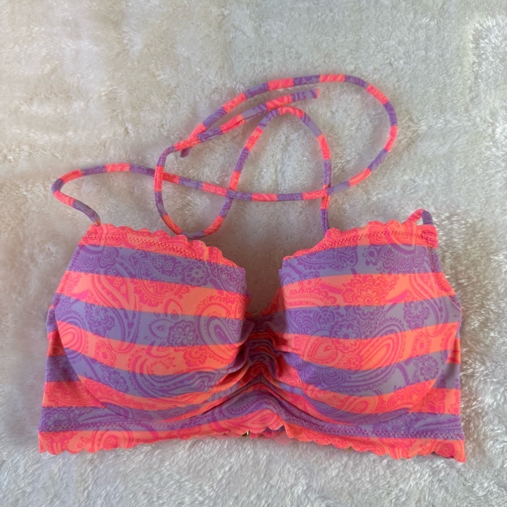 Victoria's Secret Pink and Purple Underwire Swim Top Size 32D - Picture 1 of 6